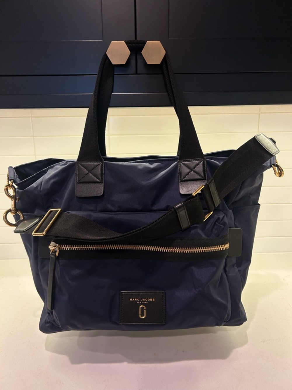 Marc Jacobs Navy Nylon Tote with Gold Hardware